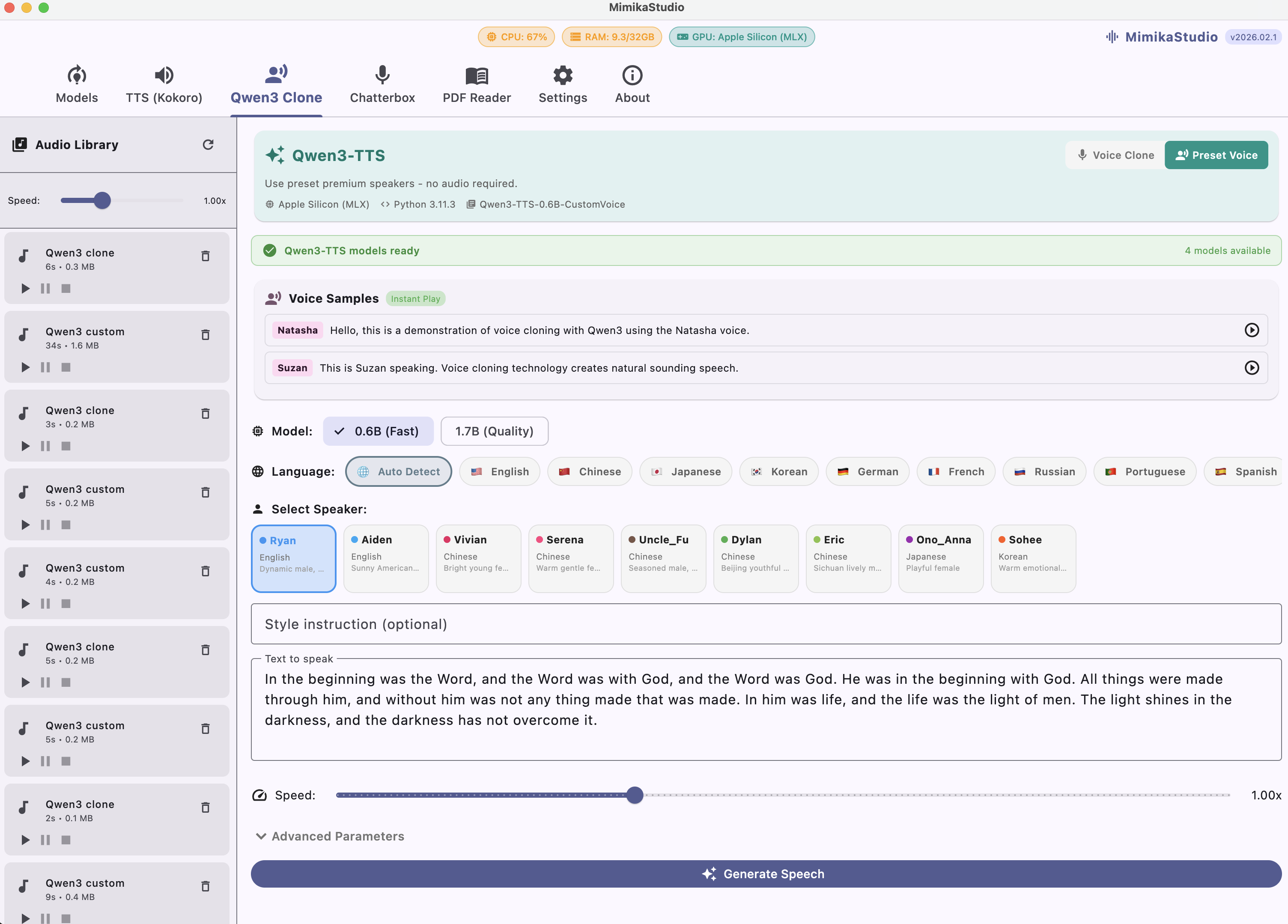 Kokoro TTS voice synthesis