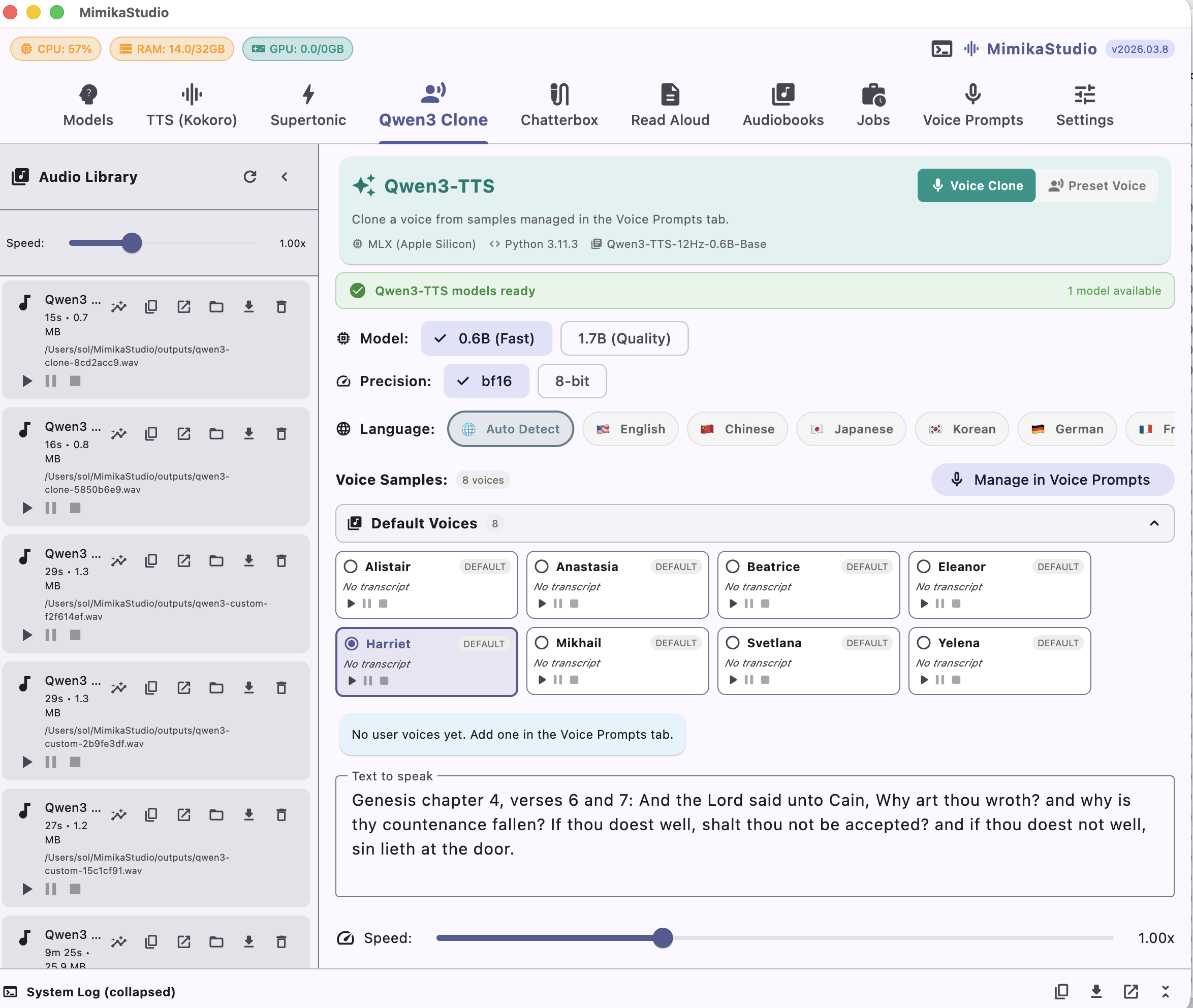 Qwen3-TTS Voice Clone screen